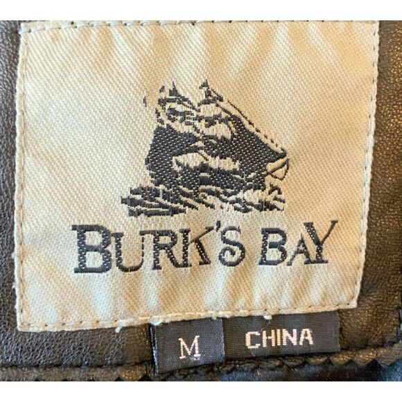 Burks Bay Black Zipper Closure Collared Leather Jacket Size Medium Vintage 90's - Picture 13 of 14